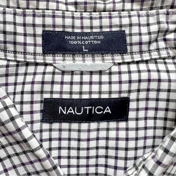Nautica Mens White Plaid Long Sleeve Buttondown Shirt - Picture 5 of 6